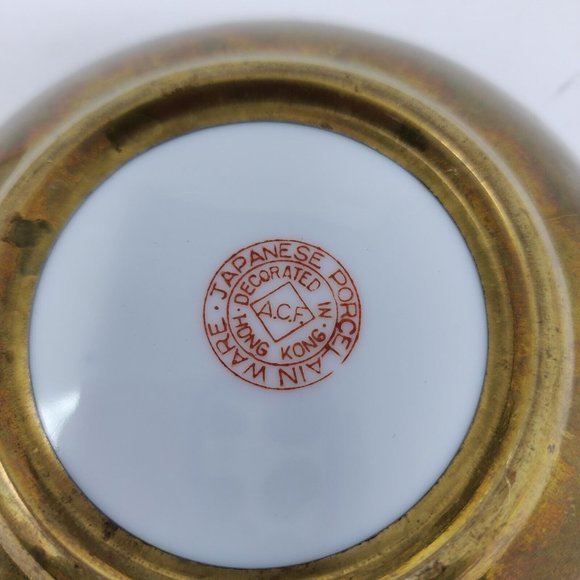 VTG‎ Japanese PorcelainWare Pewter Encased Bowl ACF Hong Kong Flower Bowl - Picture 4 of 8